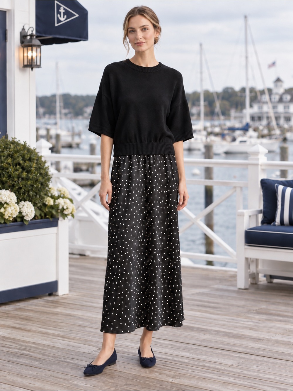 Evereve Women's Evereve Wendy Two-Fer Dress Black Polka Dot SZ XS
